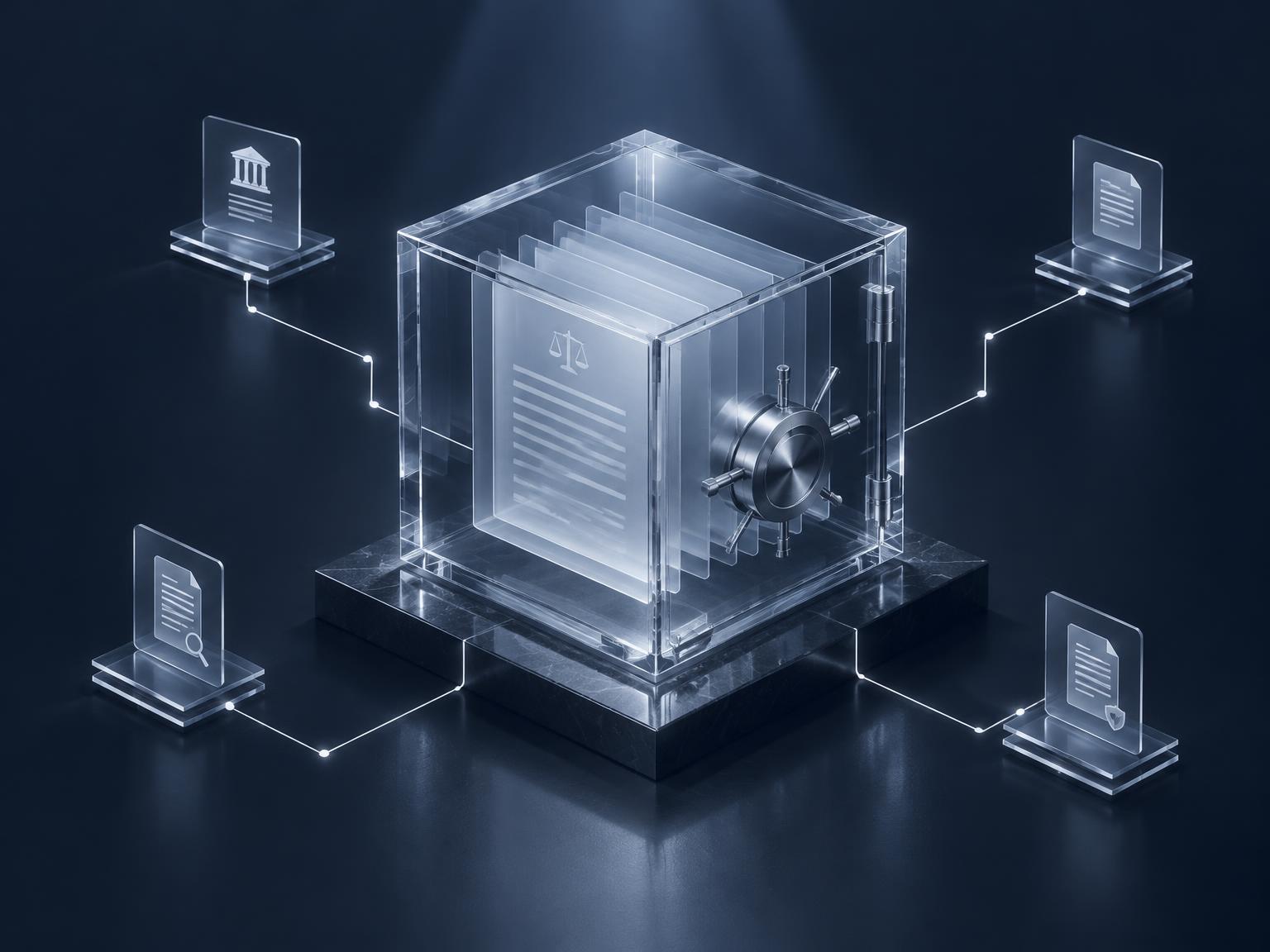 Firm documents sealed inside a private glass vault, connected only to the firm's own sources